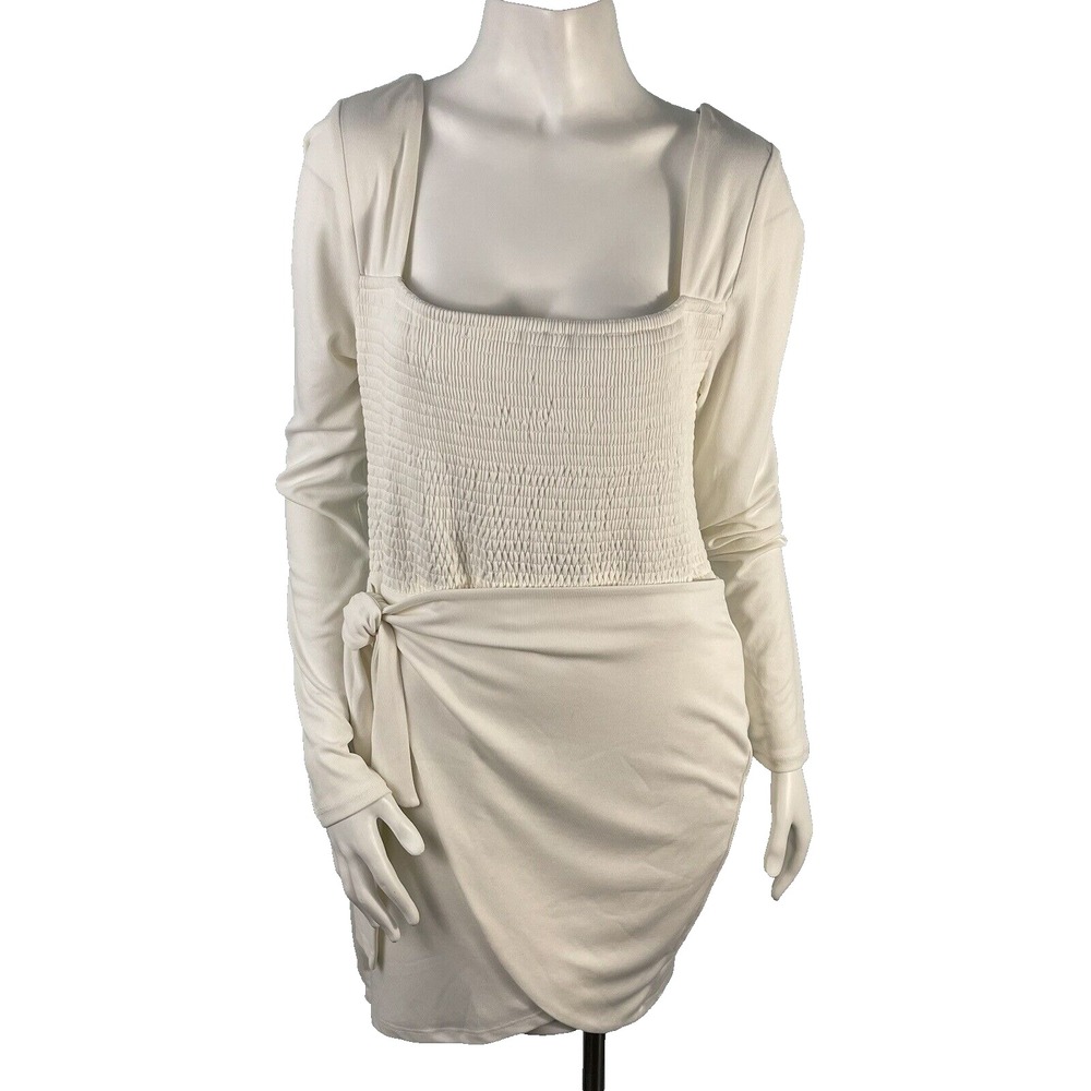 NWT Lovers + Friends Cocktail Party Wrap Mini Dress White XL Smocked Bodycon
